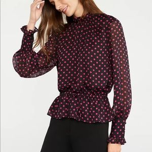 NWT Ann Taylor Dotted Drawstring Peplum Top